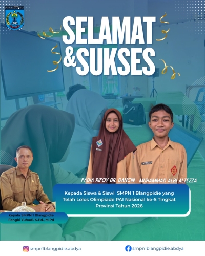 Dua Siswa SMPN 1 Blangpidie Lolos Olimpiade PAI Nasional ke-5 Tingkat Provinsi Tahun 2026